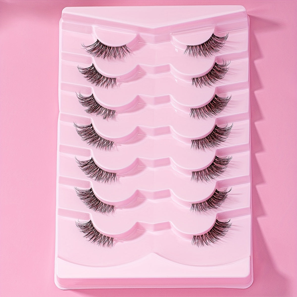 7 Pairs Fluffy Half Eye Lashes Faux Mink Extensions Transparent Stems