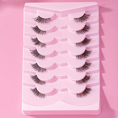 7 Pairs Fluffy Half Eye Lashes Faux Mink Extensions Transparent Stems