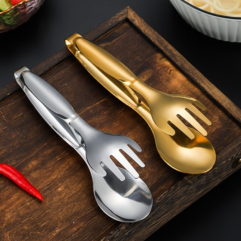 Stainless Steel Food Clip 3-In-1 Fork & Spoon Tong Kitchen BBQ Tong