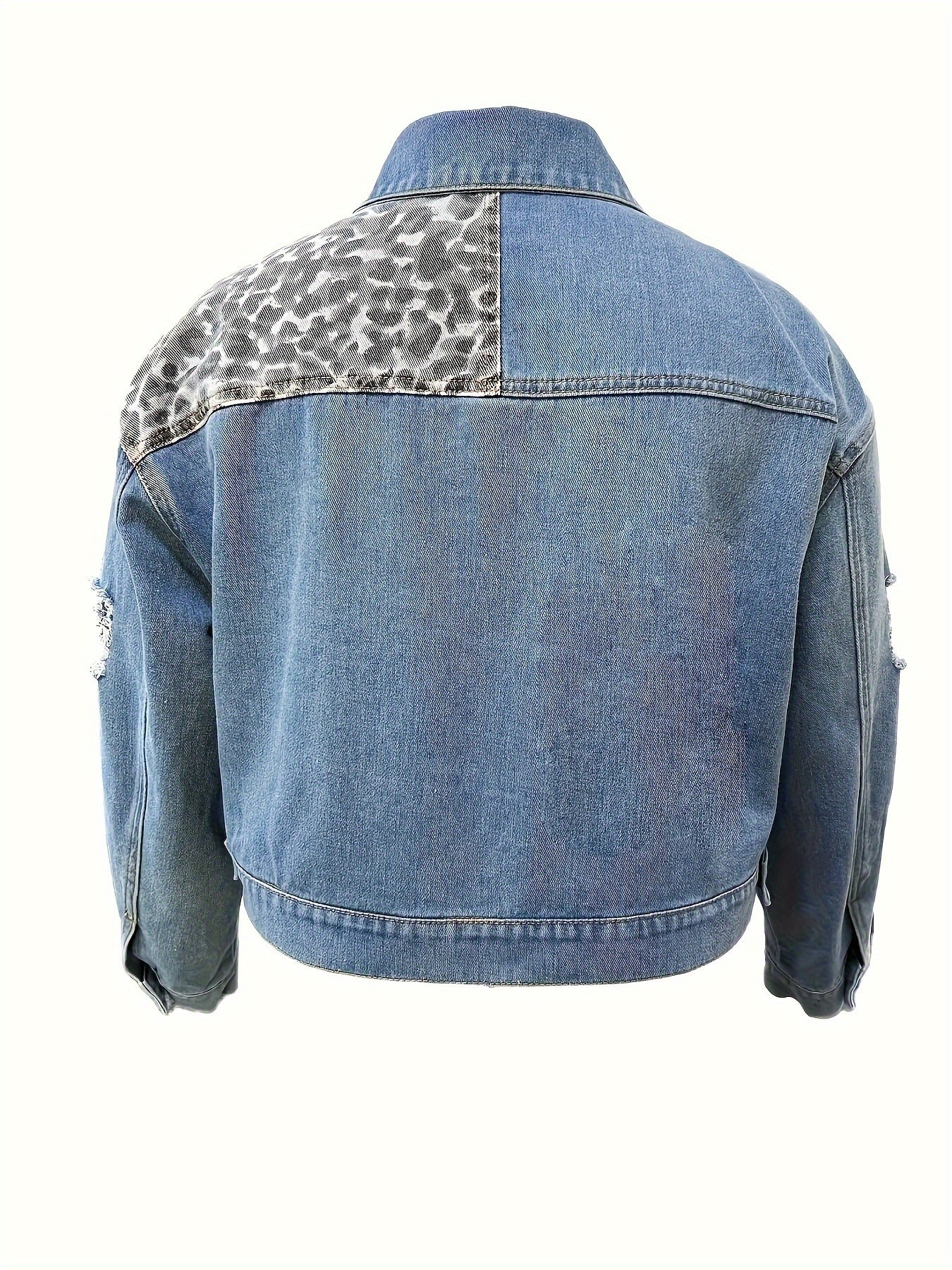  Colorblock Leopard Print Denim Jacket