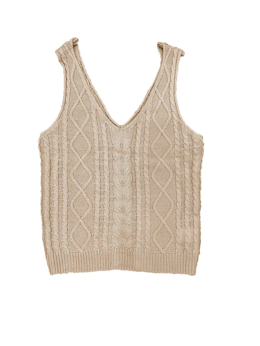 V Neck Knitted Tank Top Solid Sleeveless Casual Knitted Top