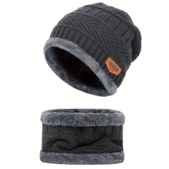 Winter Warm Beanie Hat Scarf Set Fleece Lined Cap Neck Cover