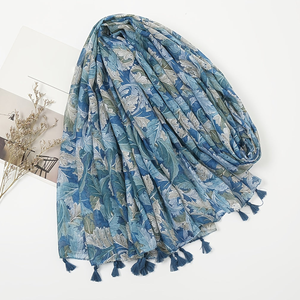 Floral Printed Tassel Scarf Warm Scarves Long Lightweight Scarf