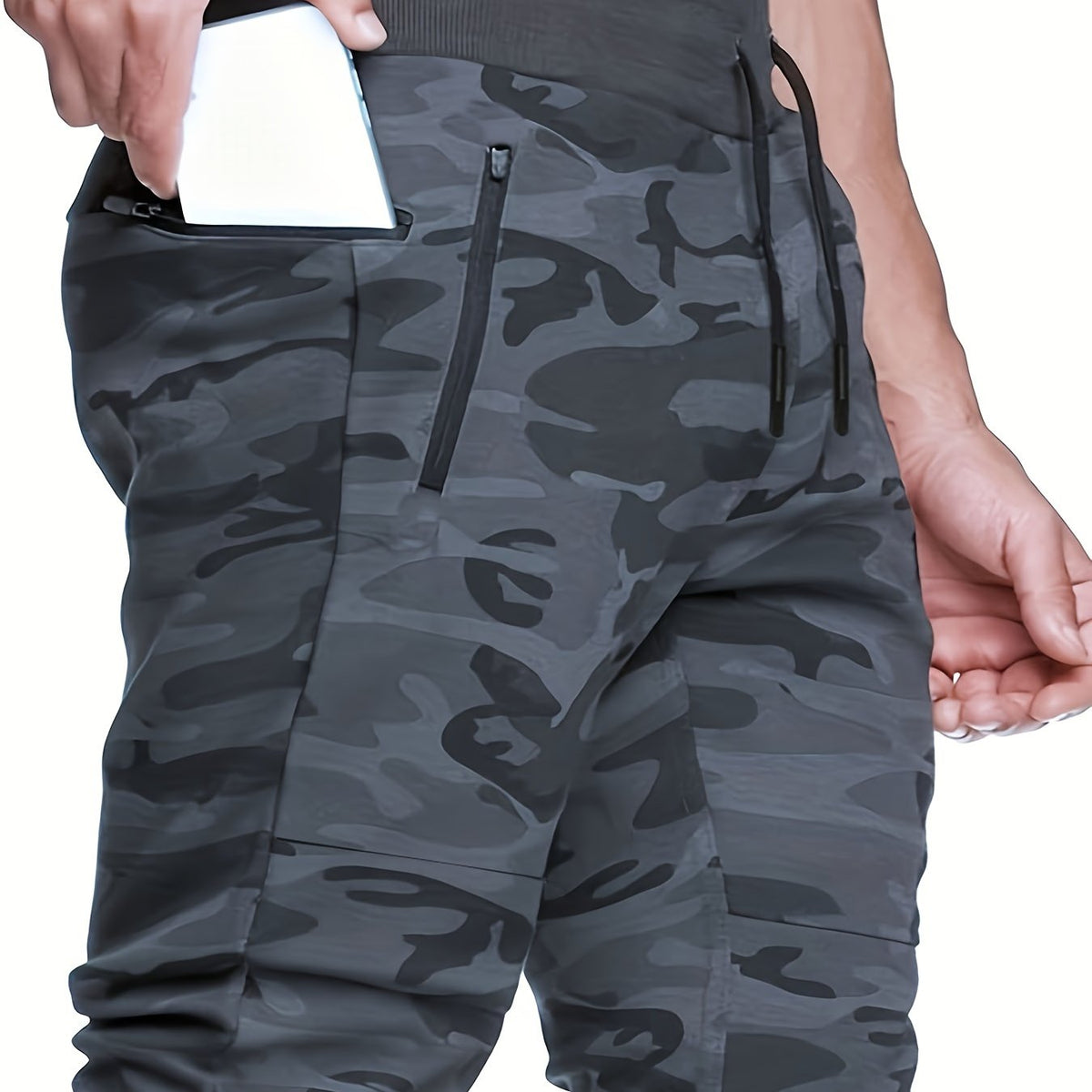 Men's Camo Fitness Shorts w/ Zip Pocket Breathable Drawstring for Outdoor