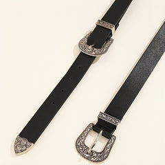 Fashionable Carved Buckle Belt Retro Double Buckle For Men And Women