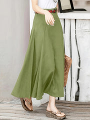  Solid Stitching High Rise Swing Maxi Skirt