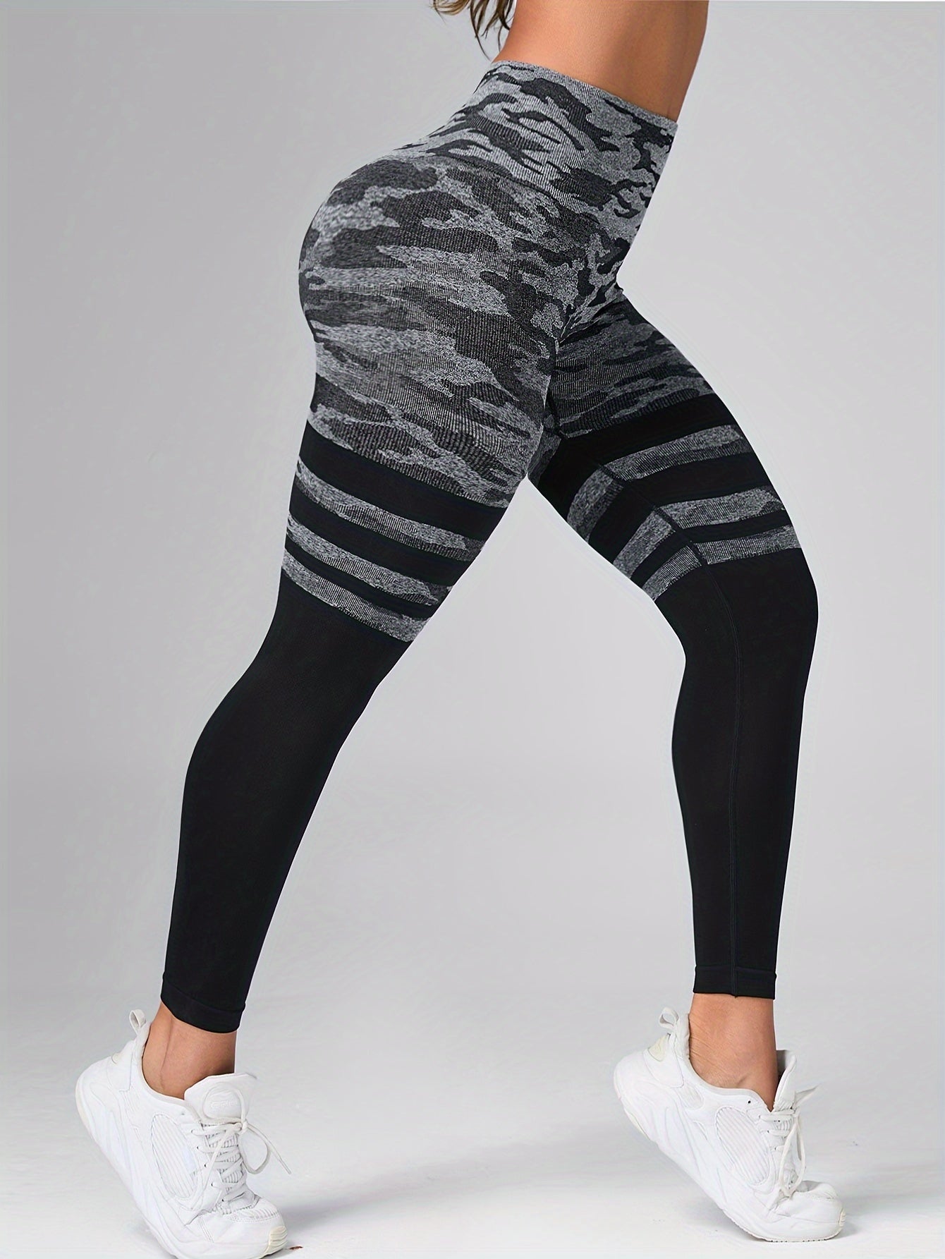 Camouflage Striped Leggings High Stretch Yoga Running Pants