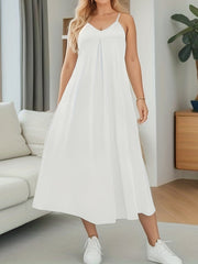 Solid V Neck Spaghetti Strap Maxi Cami Dress
