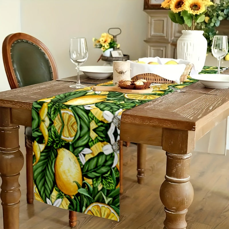 Summer Lemon Pattern Table Runner Farmhouse Linen for Party Wedding