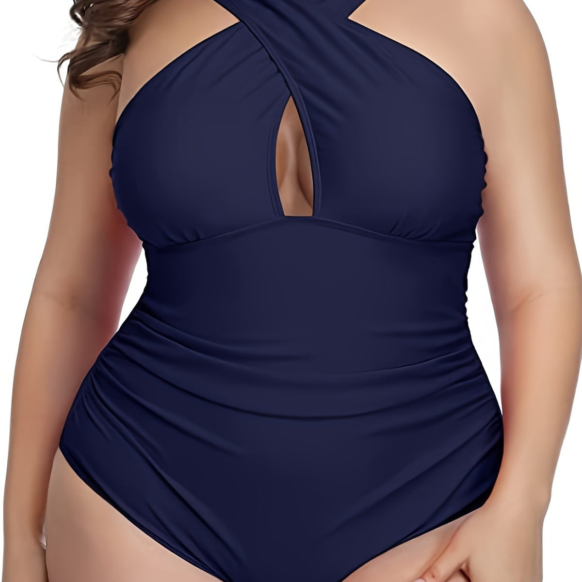 Criss Cross Neck Cut Out One Piece Swimsuit Plus Size