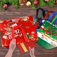 6pcs Reusable Christmas Gift Bags with Handles Non Woven Fabric