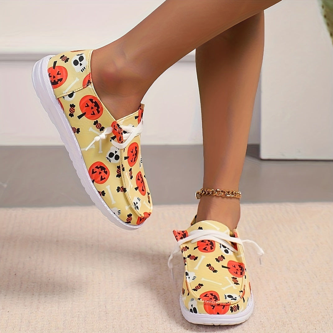 Halloween Pumpkin Print Flat Lightweight Skate Shoes