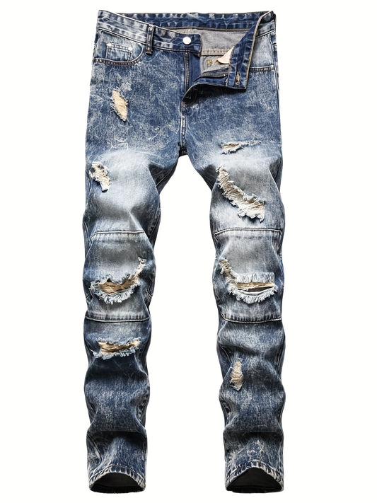 Men's Ripped Jeans Slim Fit Denim Trousers
