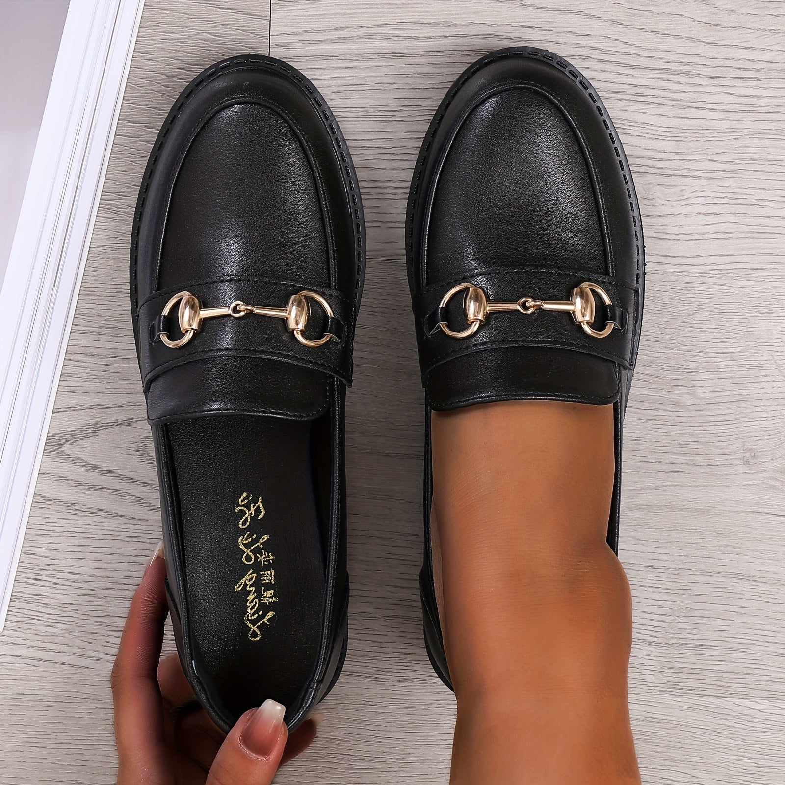 Women's Metal Decor Chunky Loafers Slip On Shoes