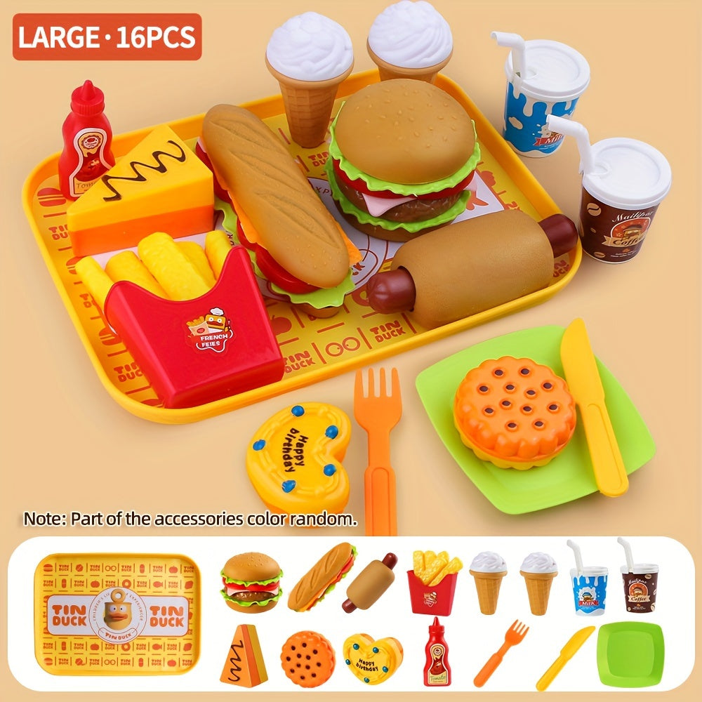 Western Food Set Burger Hot Dog Fries Ice Cream Donuts Play Kitchen Toy Set