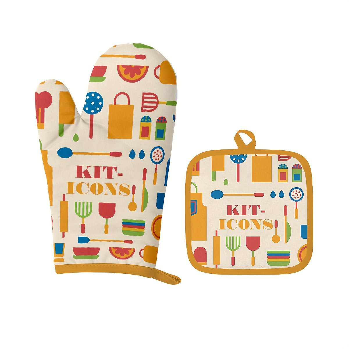 Colorful Printed Cotton Oven Mitts, 2pcs