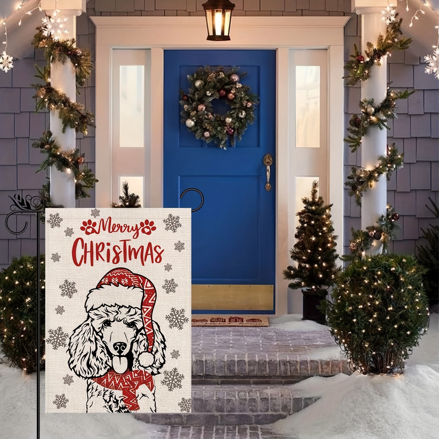 Christmas Poodle Dog Garden Flag Winter Holiday Decoration Double Sided