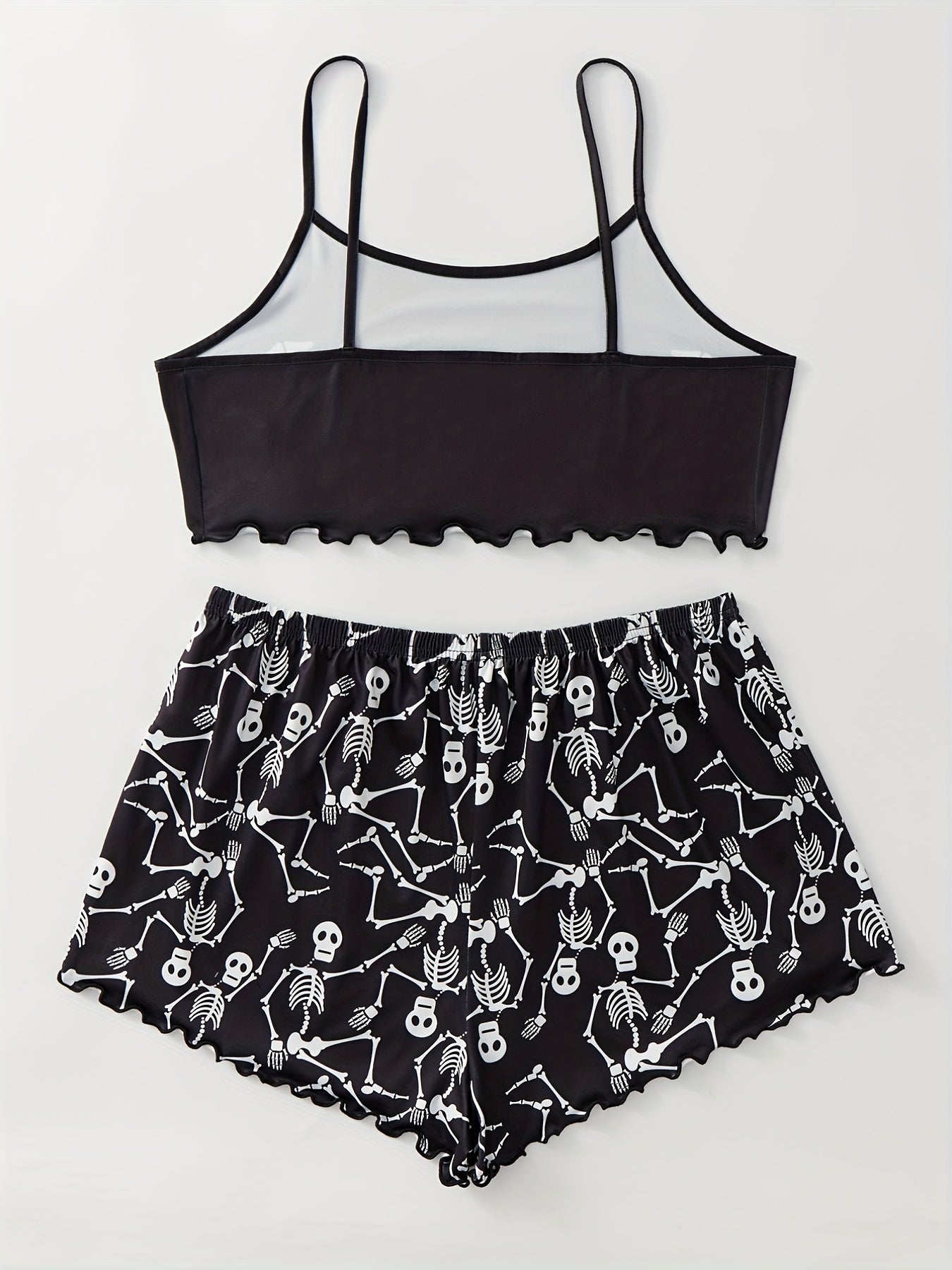 Skull Print Cami Top & Shorts Pajama Set Plus Size 2pcs Set