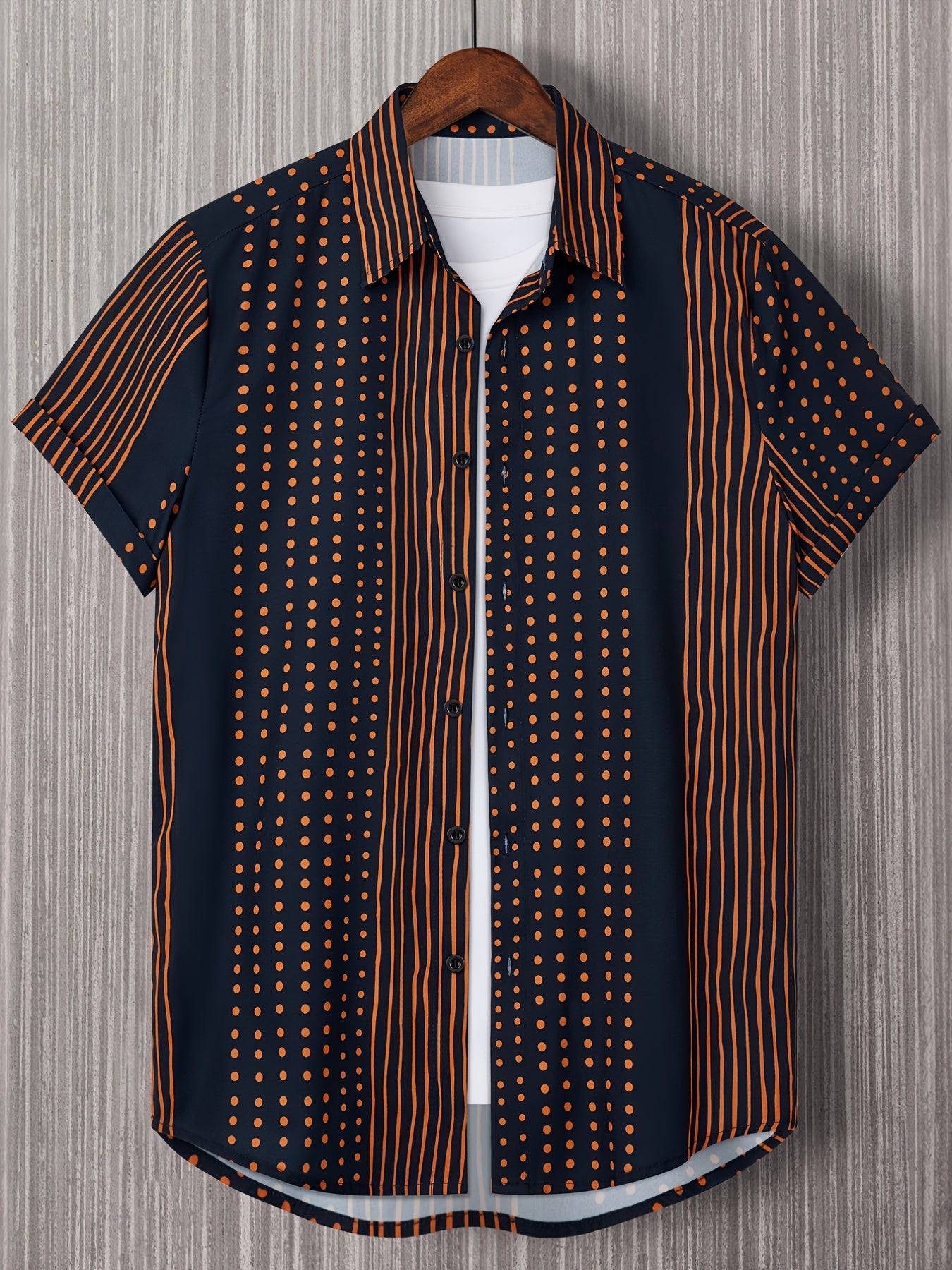 Vertical Stripe Print Men's Casual Short Sleeve Shirt