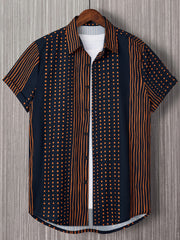 Vertical Stripe Print Men's Casual Short Sleeve Shirt