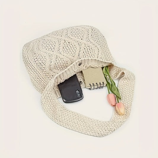 Casual Large Capacity Knitted Bag Solid Crochet Shoulder Bag