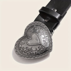 Heart Engraved Buckle Belt Y2K PU Waistband Vintage Jeans Pants Belt