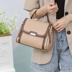Leather Convertible Crossbody Bag Magnetic Closure Beige Light Brown Navy