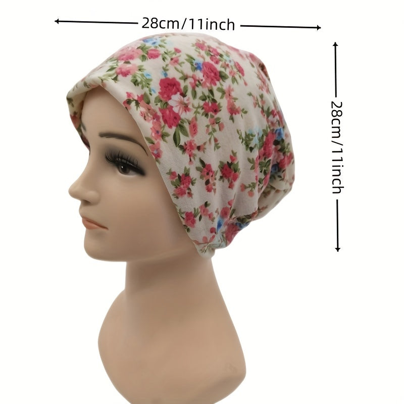 Pink Floral Print Beanie Lightweight Skull Hat Neck Gaiter Women Chemo Cap