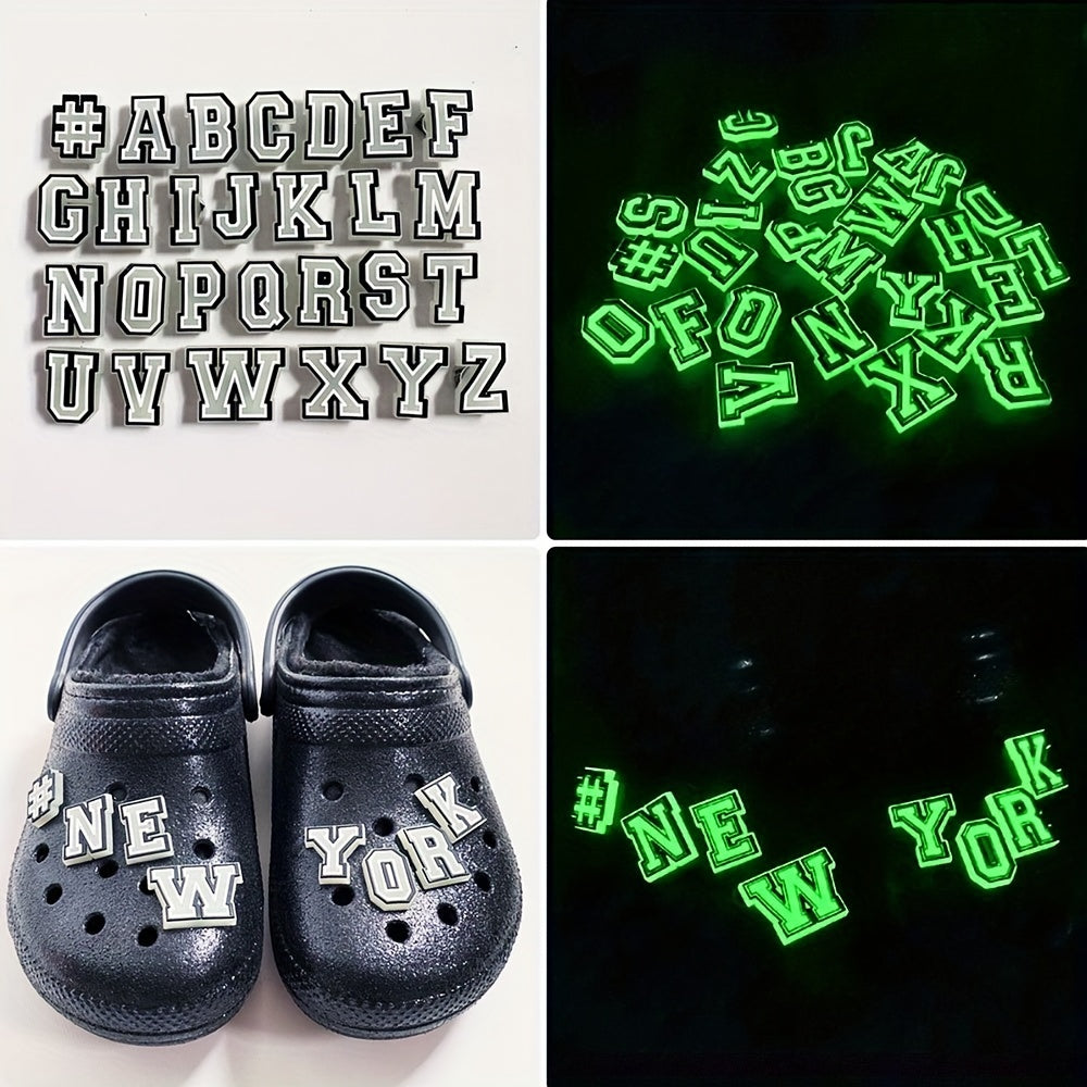 37pc Glow In The Dark Shoe Decoration Letters Numbers Charms