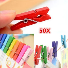 50pcs Colorful Wooden Clip for DIY Crafts and Photo Storage