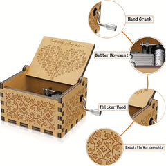 Wooden Music Box Can't Help Falling In Love Engraved Antique Musical Box