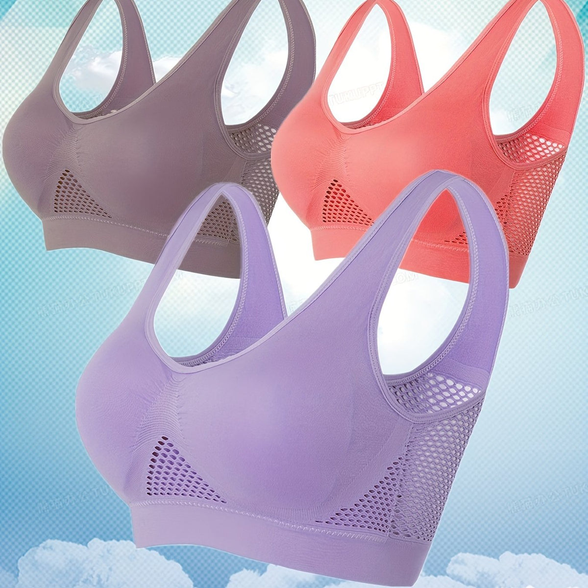 3 Pack Sporty Bra Set Plus Size Women's Eyelet Supportive Bra