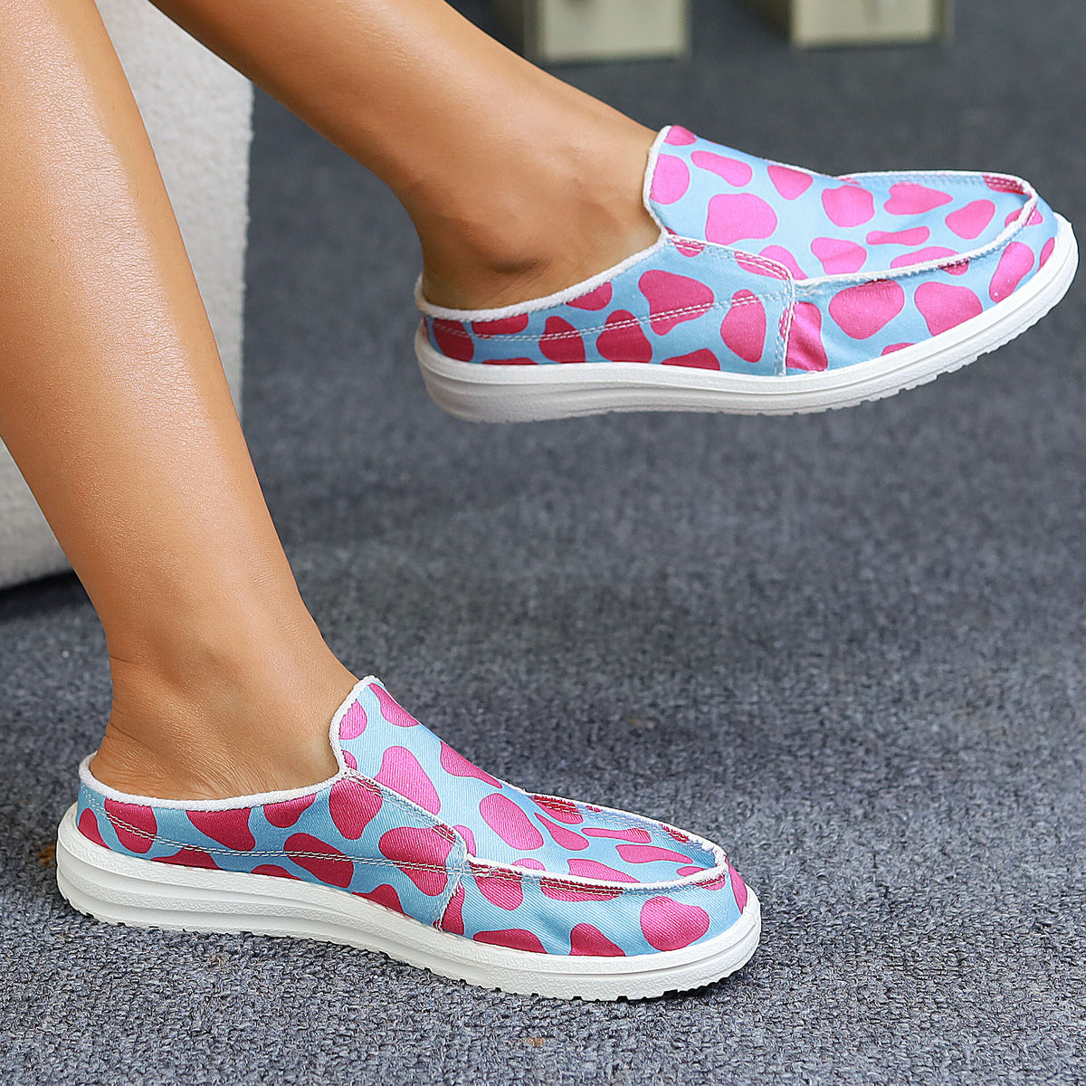Pink Spot Flat Mules Sneakers Slip-On Canvas Shoes