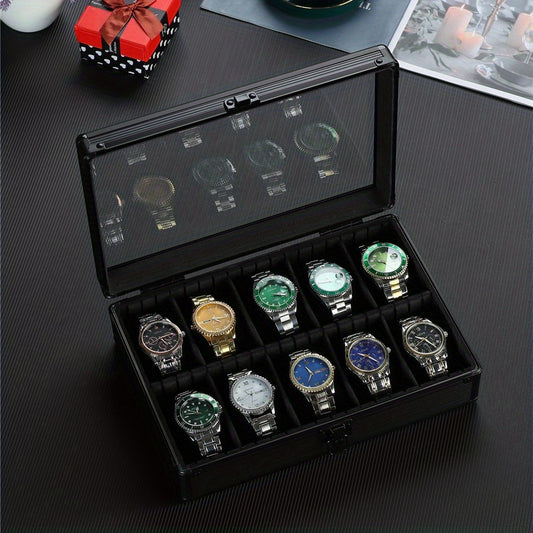 Watch Storage Box Display HD Glass Cover Soft Pillow Aluminum Alloy Jewelry Box