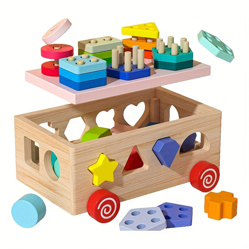 HIBOBI 12 Hole Colorful Column Toy with 3D Blocks