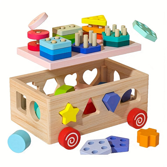 HIBOBI 12 Hole Colorful Column Toy with 3D Blocks