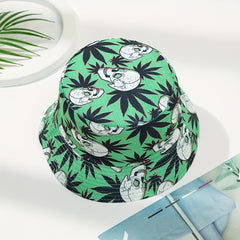 Skull Leaf Print Reversible Bucket Hat Lightweight Unisex Fisherman Cap