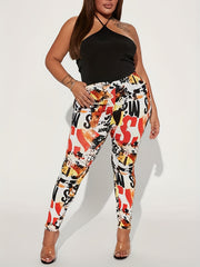  Casual Leggings Women's Plus Random Print High Rise Skinny Leggings