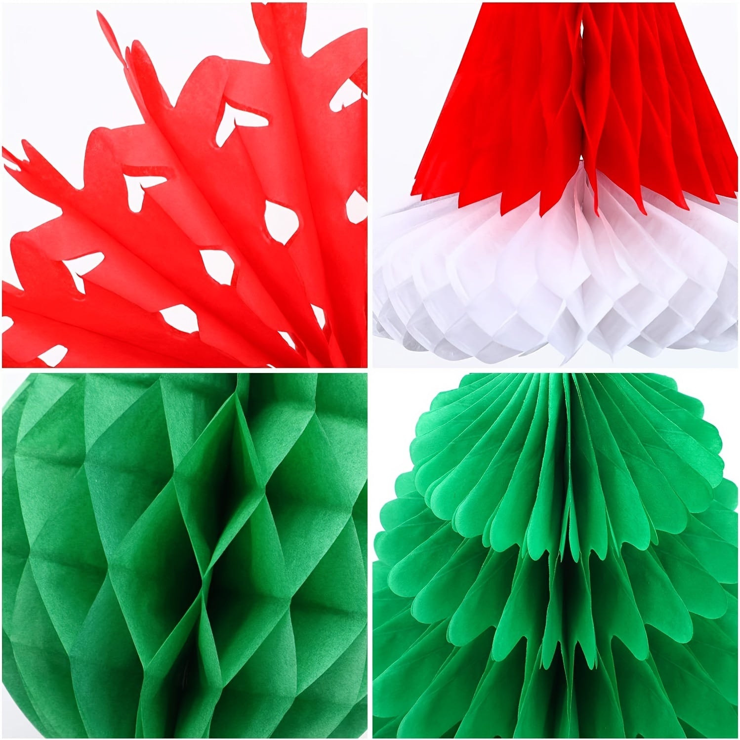 16pc Christmas Honeycomb Decorations Set Red & Green Lantern Bell Hat