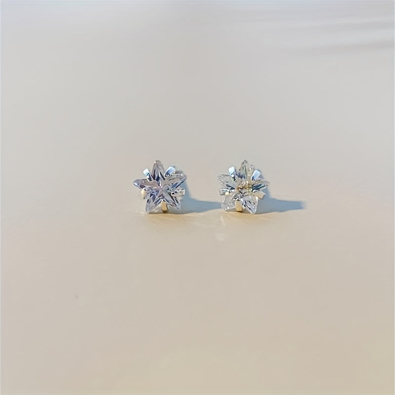 925 Silver Star Zircon Stud Earrings for Women