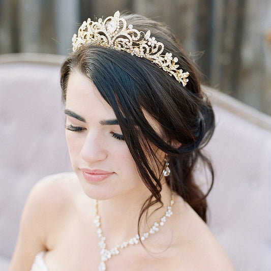 Baroque Crown And Tiara Golden Crystal Bride Wedding Queen Crowns