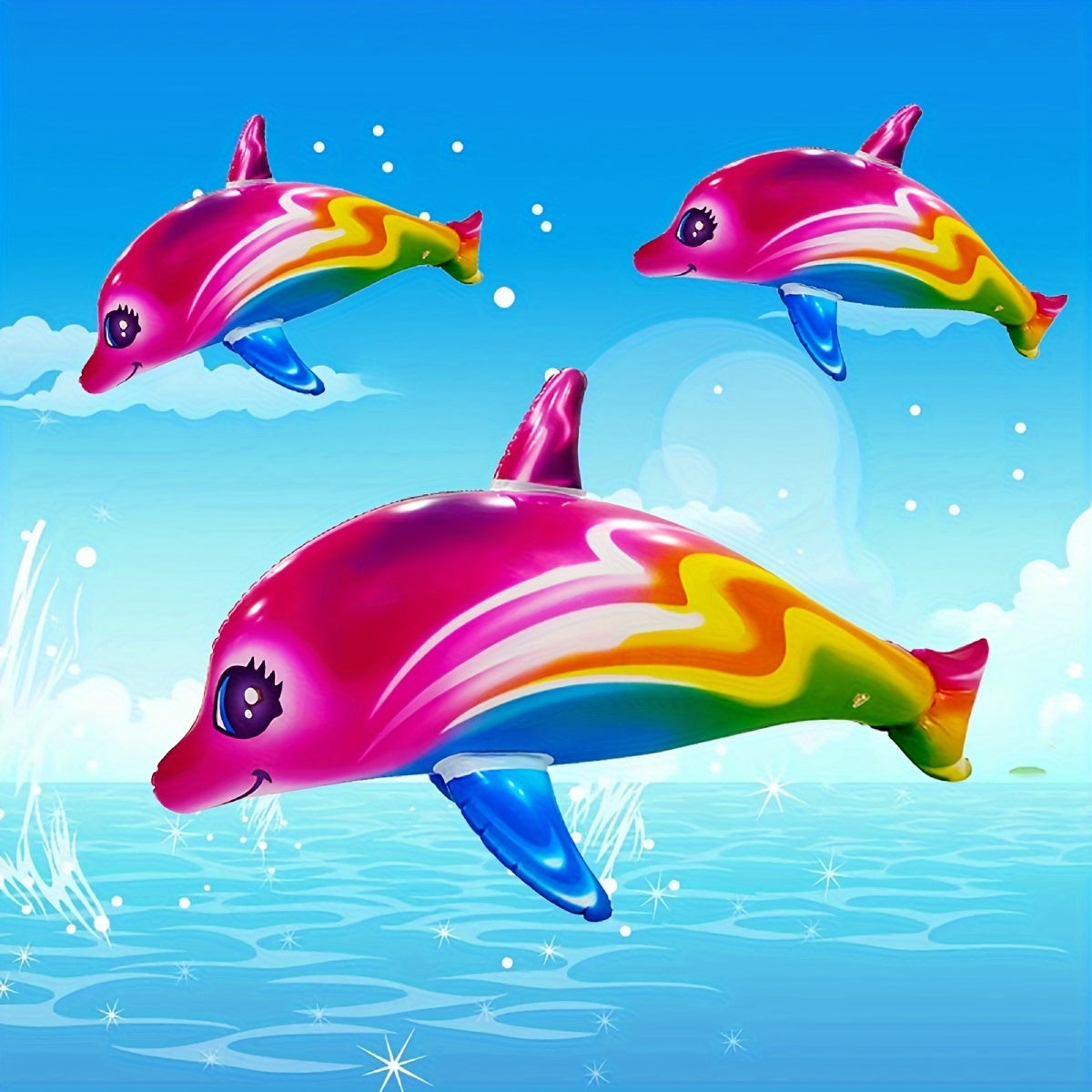 2pcs Colorful Dolphin Balloons + Pump for Beach & Pool Party