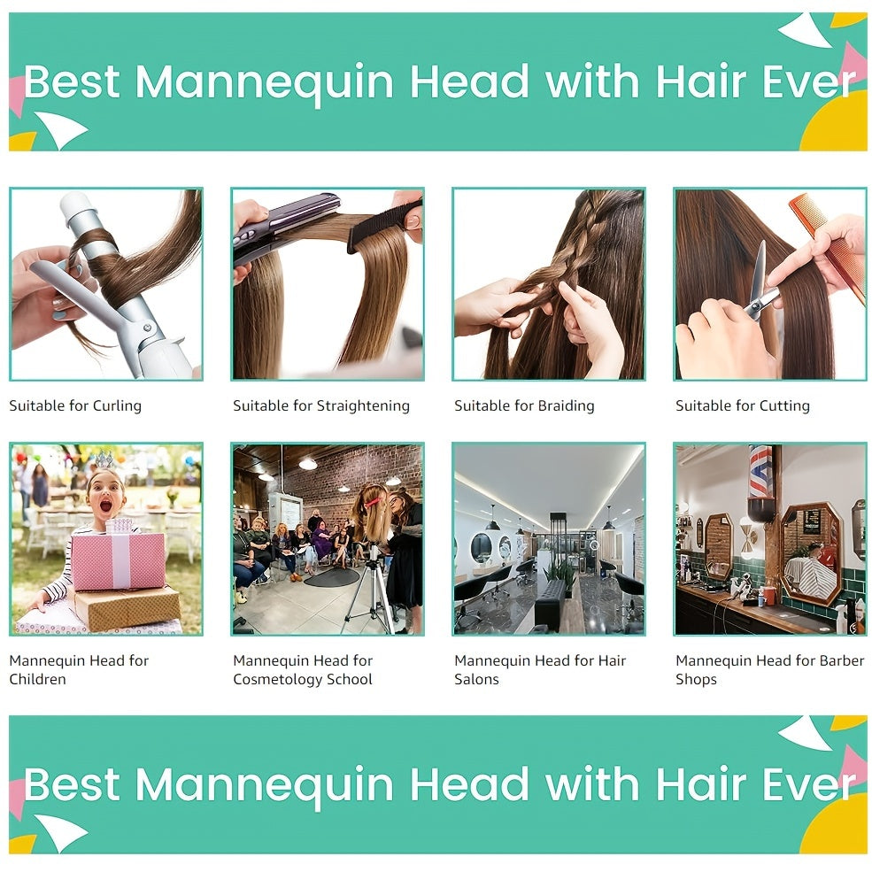 Real Human Hair Mannequin Head Cosmetology Practice Doll