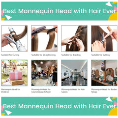 Real Human Hair Mannequin Head Cosmetology Practice Doll