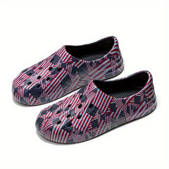 Men's Star & Stripe Print Hollow Out Closed Toe Clog Beach Sandals