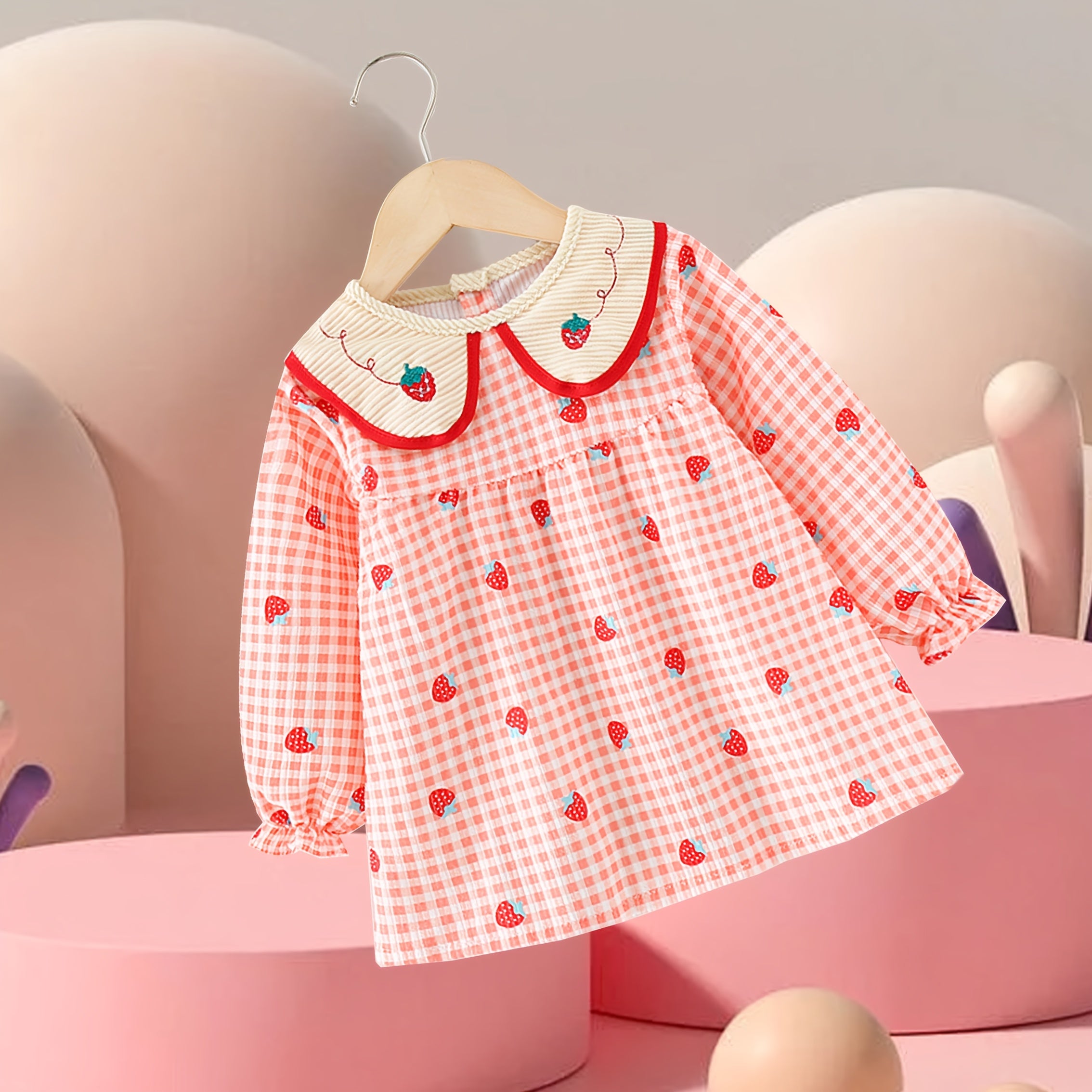 Waterproof Corduroy Kids Bib Strawberry Design