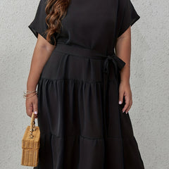  Solid Batwing Sleeve Maxi Dress With Belt