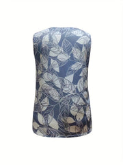  Leaf Print Cut Out V Neck Tank Top