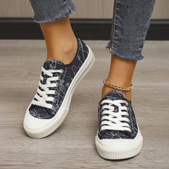 Women's Graffiti Printed Sneakers Low Round Toe Non Slip Biscuit Bottom Shoes