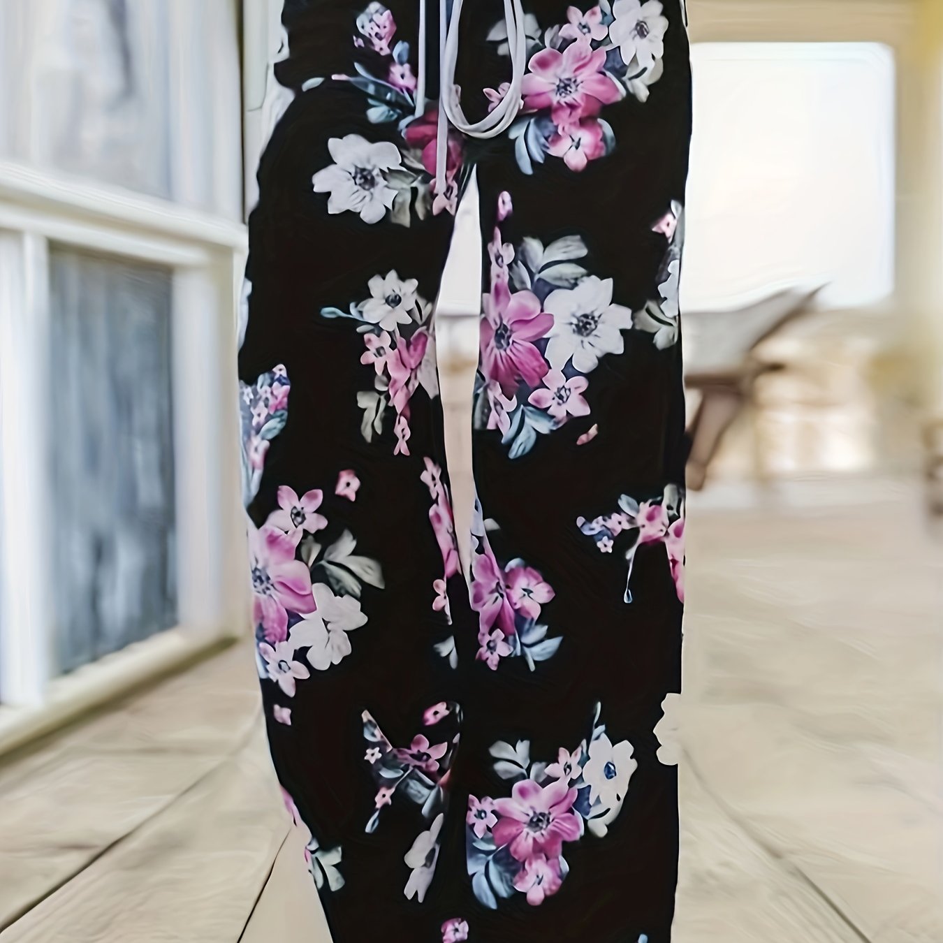 Women's Plus Floral Print Wide Leg Trousers